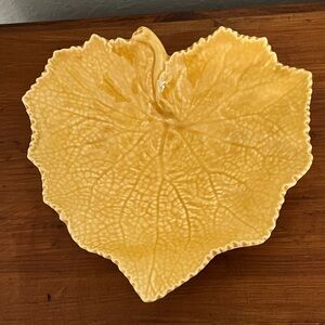 Bordallo Pinneiro Portugal Golden Embossed Leaf-Shaped Ceramic Dish
